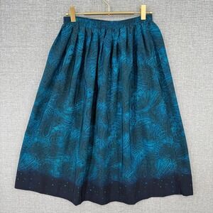 Vintage Koret Paisley Midi Skirt Womens 6P Blue Black Elastic Waist Cottage Teal